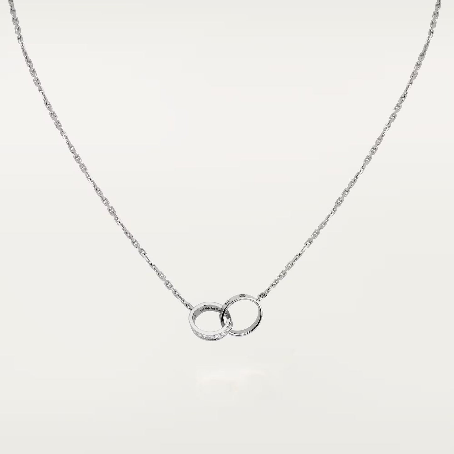 [Renovia Jewelry]LOVE DOUBLE RING HALF DIAMOND NECKLACE