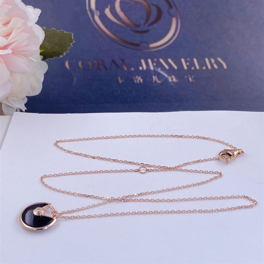 [Renovia Jewelry]AMULETTE ROSE GOLD ONYX NECKLACE