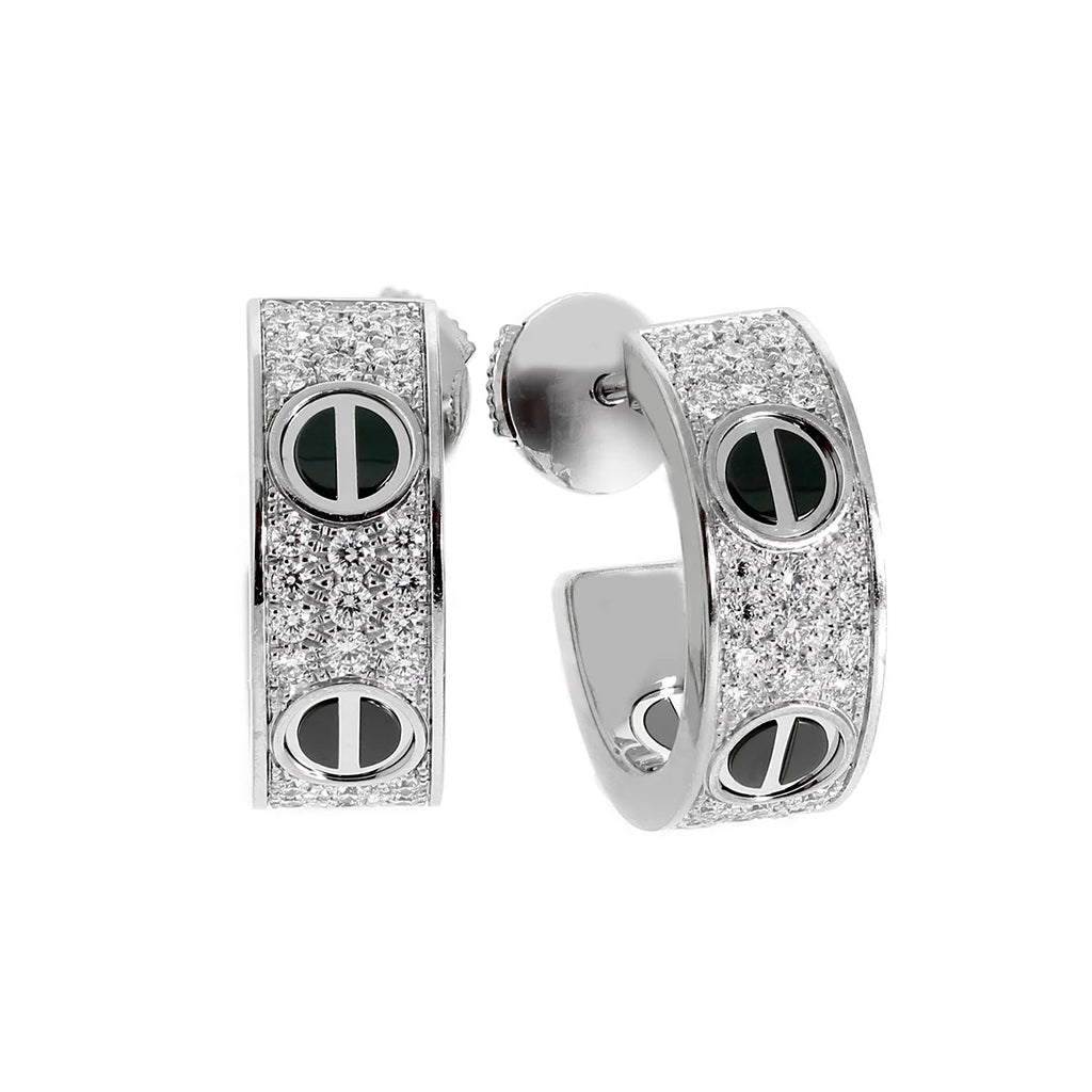 [Renovia Jewelry]LOVE CERAMIC DIAMOND PAVED SILVER EARRINGS