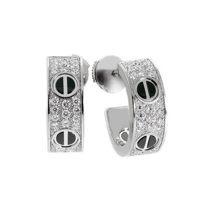 [Renovia Jewelry]LOVE CERAMIC DIAMOND PAVED SILVER EARRINGS