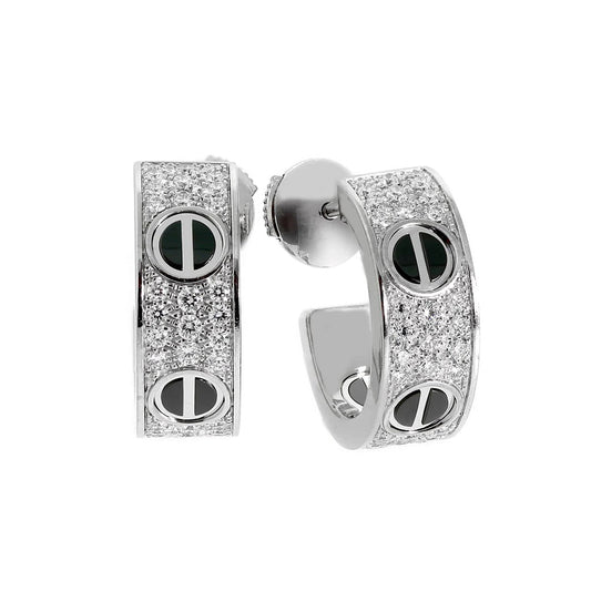 [Renovia Jewelry]LOVE CERAMIC DIAMOND PAVED SILVER EARRINGS