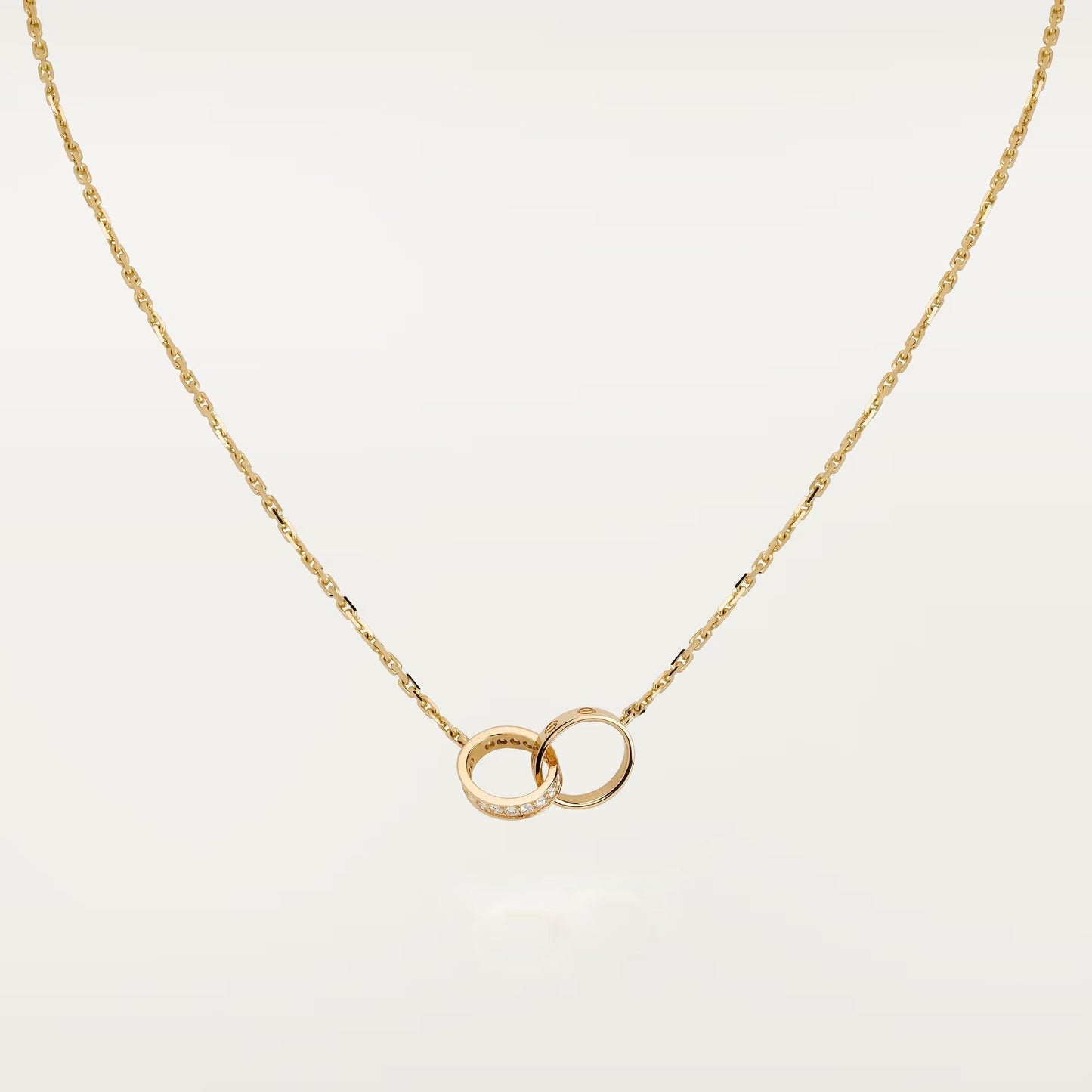 [Renovia Jewelry]LOVE DOUBLE RING HALF DIAMOND NECKLACE
