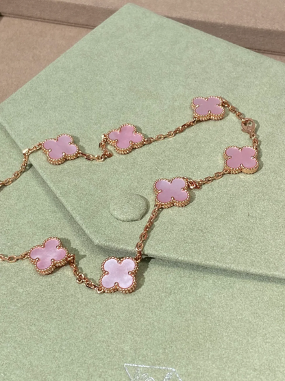 [Renovia Jewelry Jewellery] Pink Necklace with Ten Clover Designs