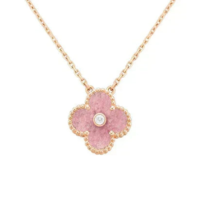 [Renovia Jewelry]CLOVER 15MM DIAMOND RHODONITE NECKLACE