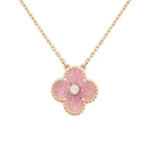 [Renovia Jewelry]CLOVER 15MM DIAMOND RHODONITE NECKLACE