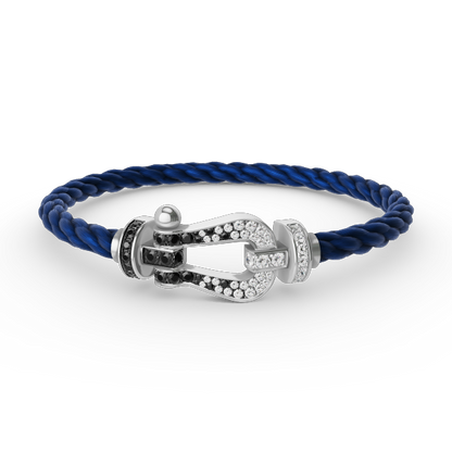 [Renovia Jewelry]FORCE LARGE HORSESHOE BLACK WHITE DIAMOND BRACELET SILVER