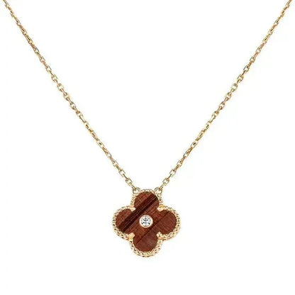 [Renovia Jewelry]CLOVER 15MM DIAMOND AND YELLOW TIGER'S EYE AGATE necklace