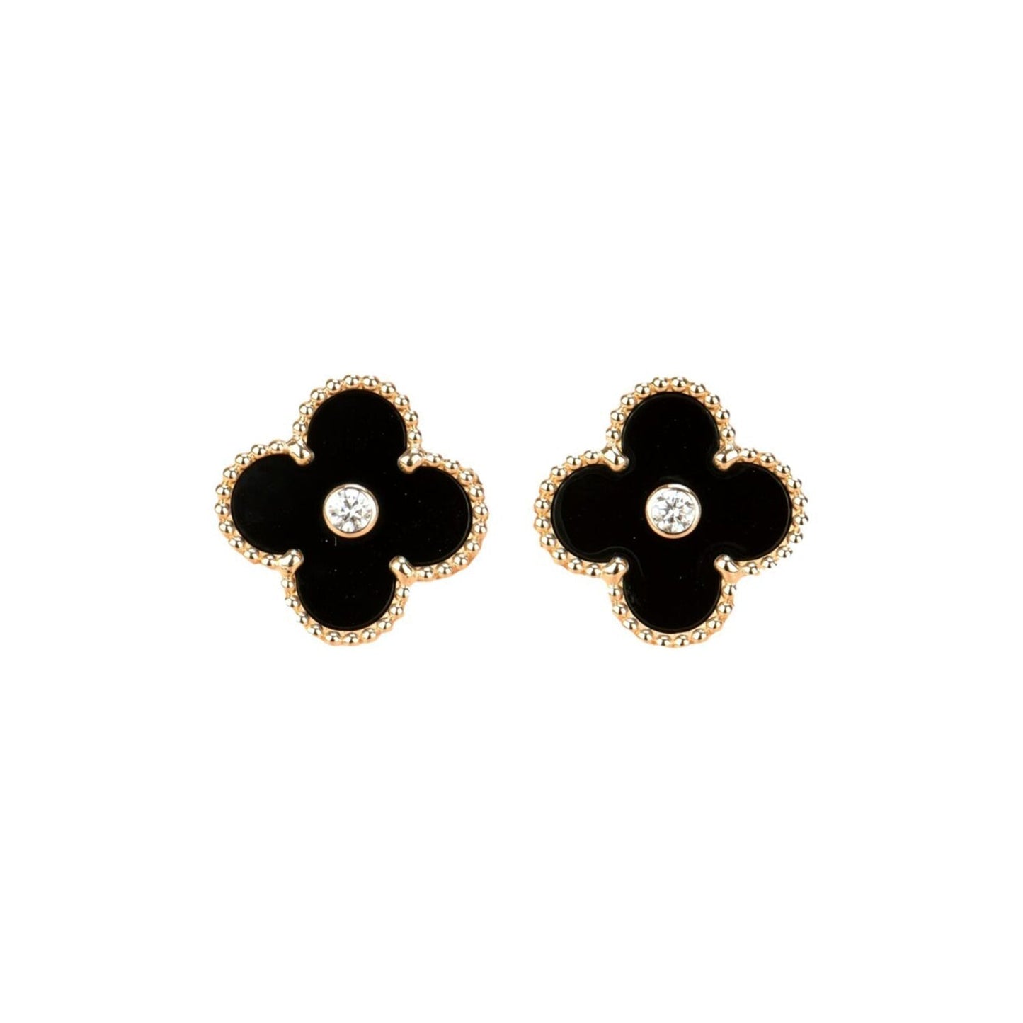 [Renovia Jewelry]CLOVER MEDIUM 1 MOTIFS ONYX DIAMOND EARRINGS