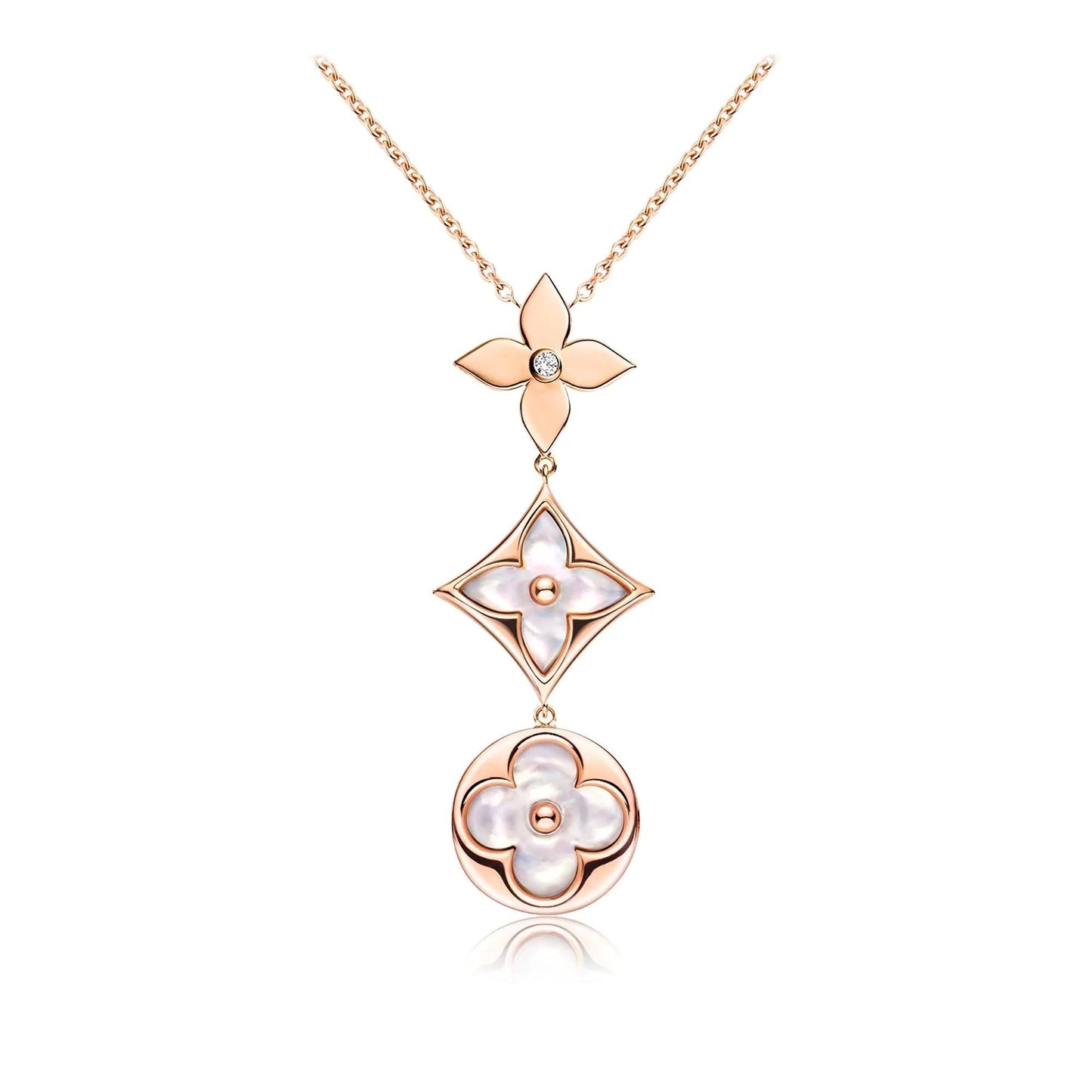 [Renovia Jewelry]COLOR BLOSSOM LARIAT NECKLACE PINK GOLD WHITE MOTHER PEARL AND DIAMOND