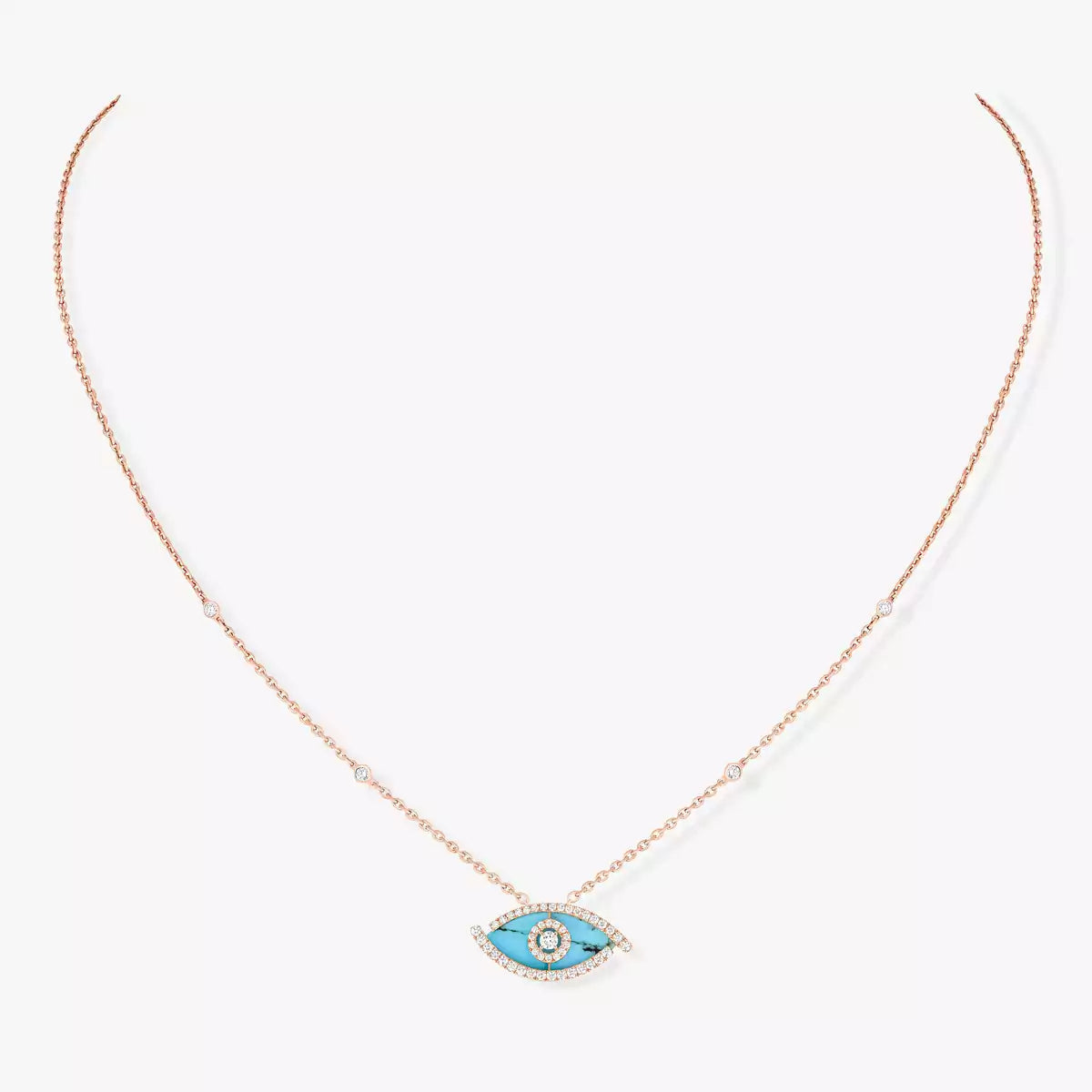 [Renovia Jewelry]Lucky Eye Diamond Necklace in Rose Gold and Turquoise