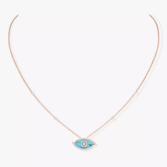 [Renovia Jewelry]Lucky Eye Diamond Necklace in Rose Gold and Turquoise