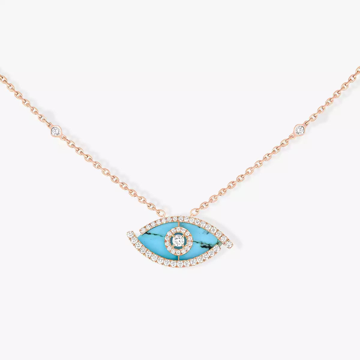 [Renovia Jewelry]Lucky Eye Diamond Necklace in Rose Gold and Turquoise