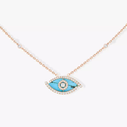 [Renovia Jewelry]Lucky Eye Diamond Necklace in Rose Gold and Turquoise