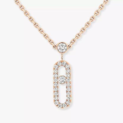 [Renovia Jewelry]2 Rows Rose Gold Diamond Pave_ Necklace Move Uno