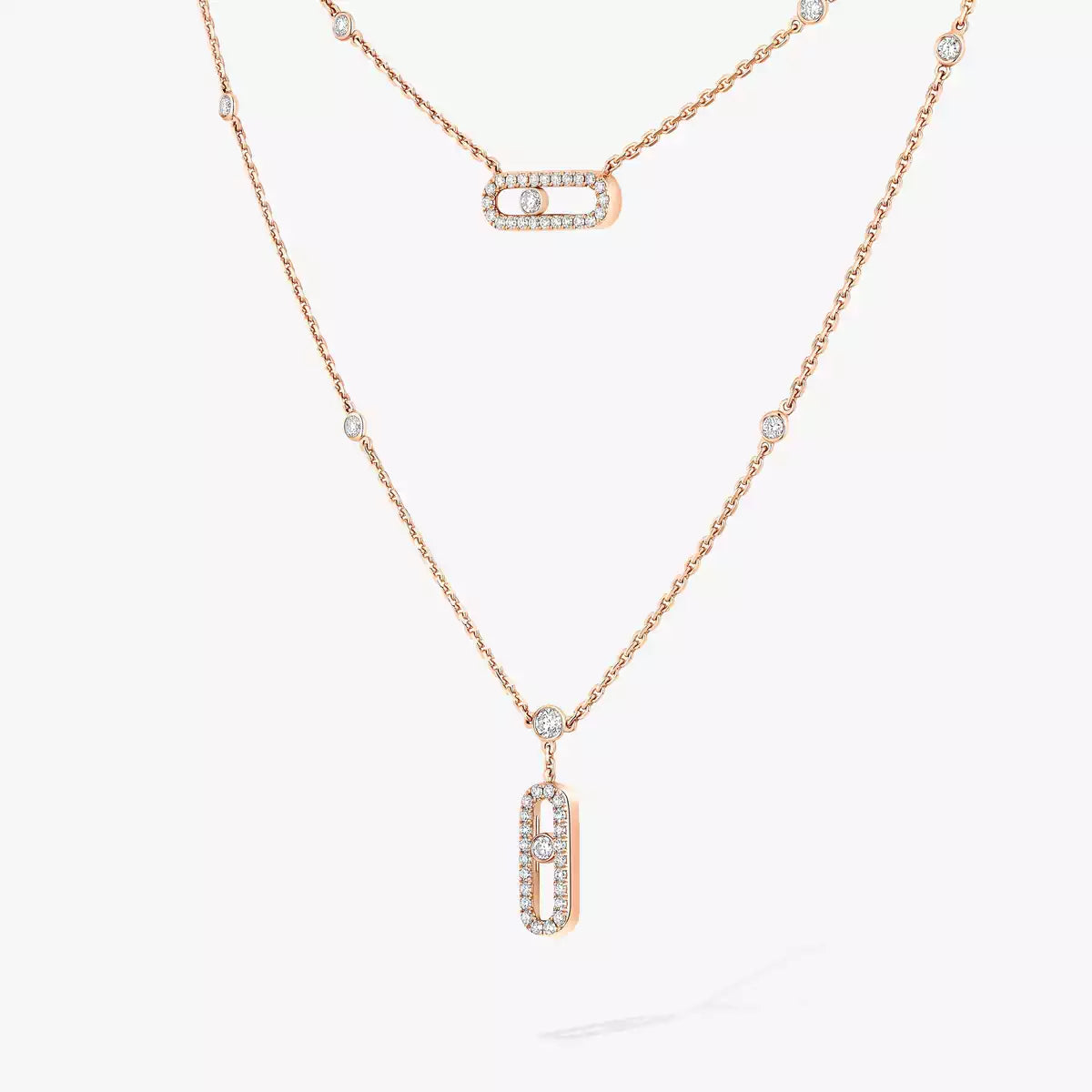 [Renovia Jewelry]2 Rows Rose Gold Diamond Pave_ Necklace Move Uno