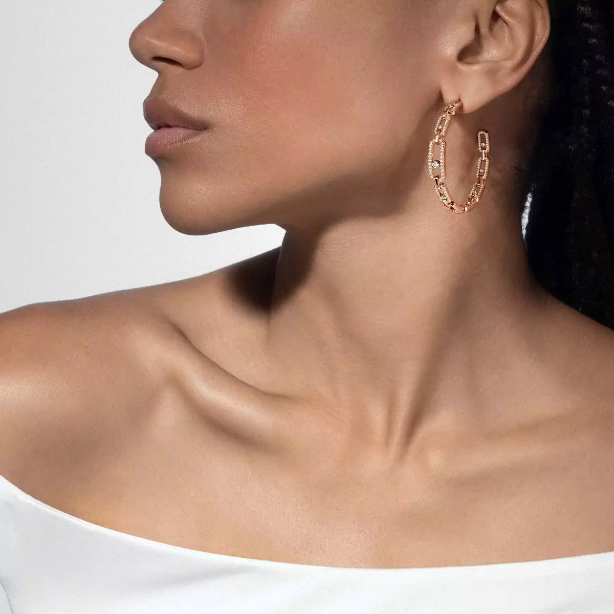 [[Renovia Jewelry]Move Link Diamond Hoop Earrings