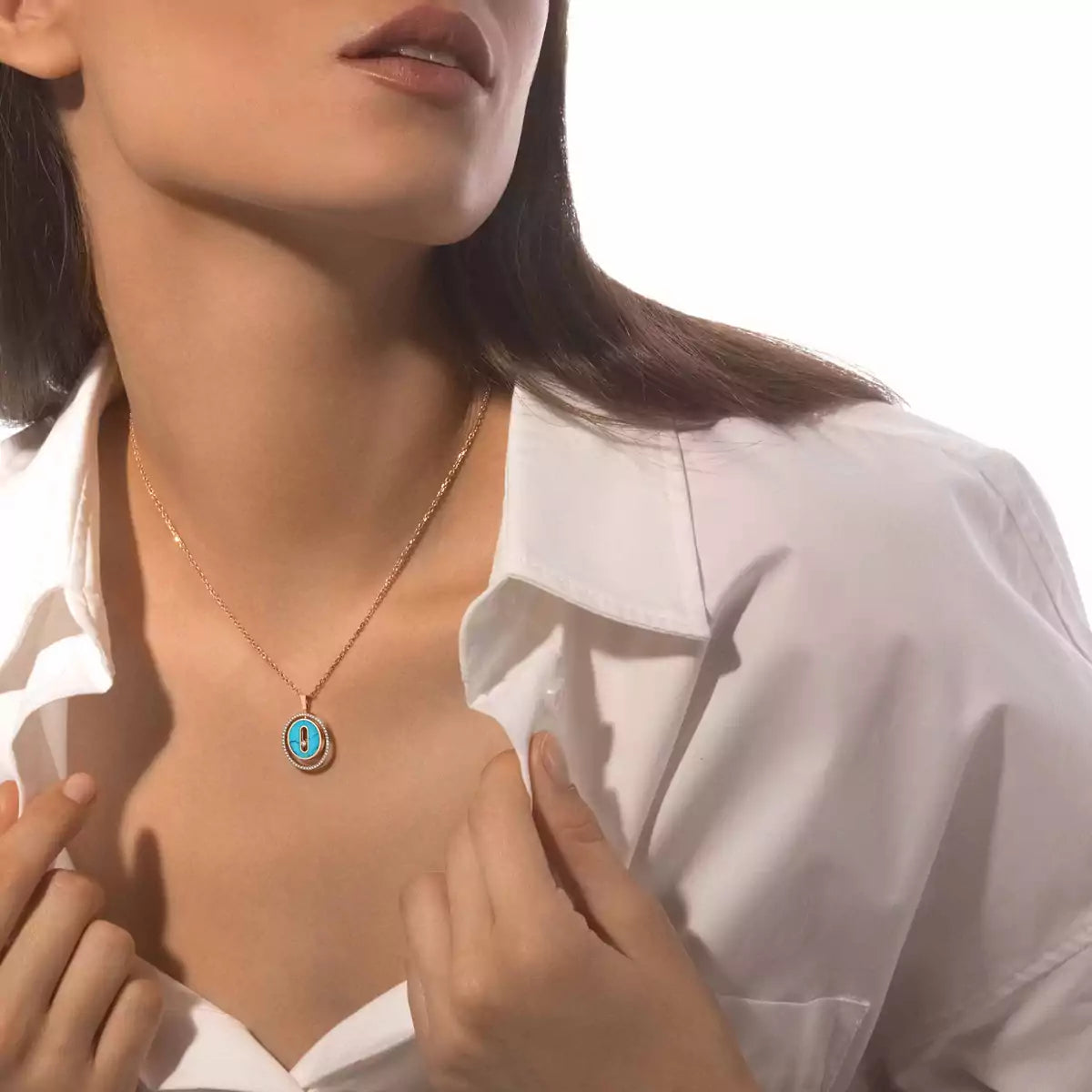 [Renovia Jewelry]Lucky Move Diamond Necklace in Rose Gold and White Mother-of-Pearl