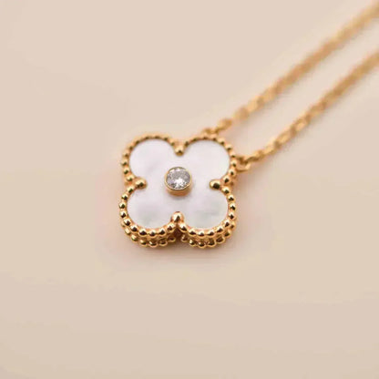 [Renovia Jewelry]CLOVER 15MM DIAMOND WHITE FRITILLARIA NECKLACE