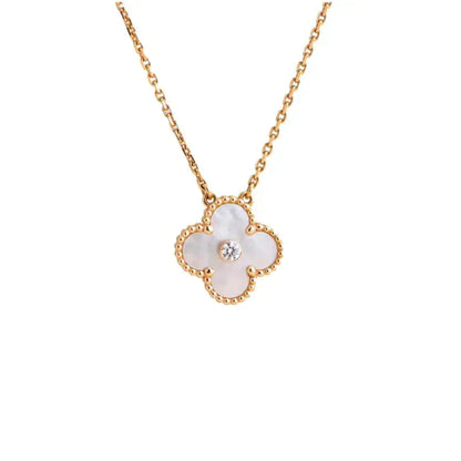 [Renovia Jewelry]CLOVER 15MM DIAMOND WHITE FRITILLARIA NECKLACE