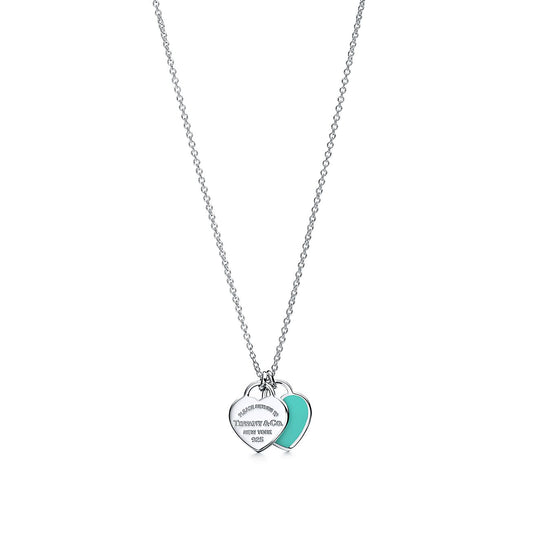 [Renovia Jewelry]DOUBLE HEART TAG PENDANT SILVER MINI NECKLACE