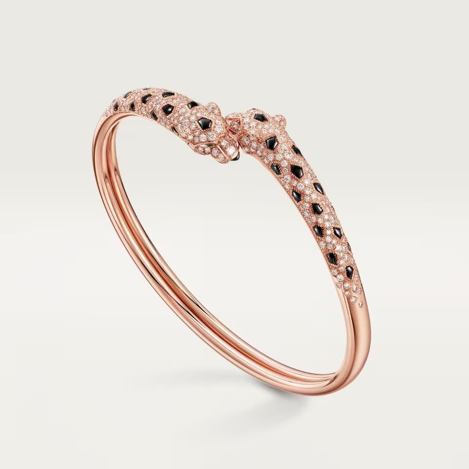 [Renovia Jewelry]PANTHERE DOUBLE HEADED HALF DIAMOND OPEN BRACELET