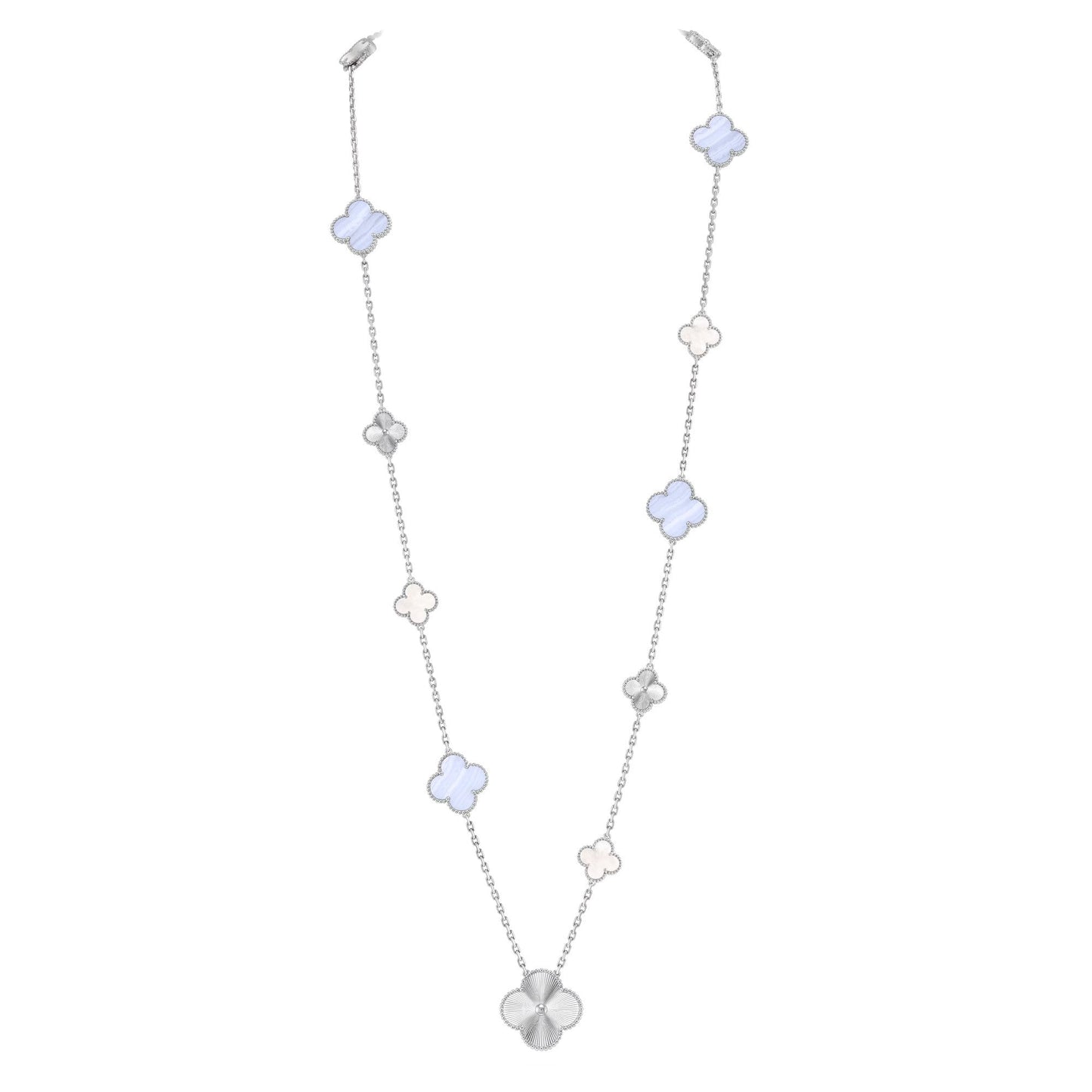 [Renovia Jewelry]DETACHABLE CLOVER 15(11+4) FLOWER SILVER NECKLACE SET