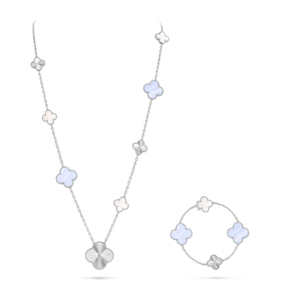 [Renovia Jewelry]DETACHABLE CLOVER 15(11+4) FLOWER SILVER NECKLACE SET