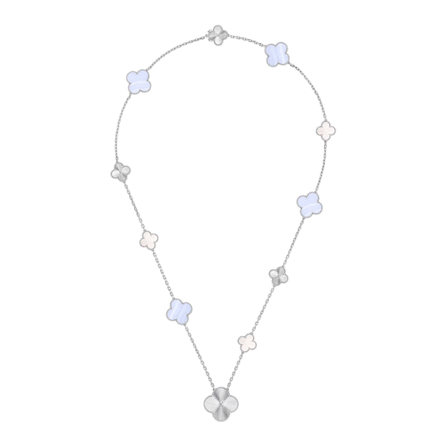 [Renovia Jewelry]DETACHABLE CLOVER 15(11+4) FLOWER SILVER NECKLACE SET