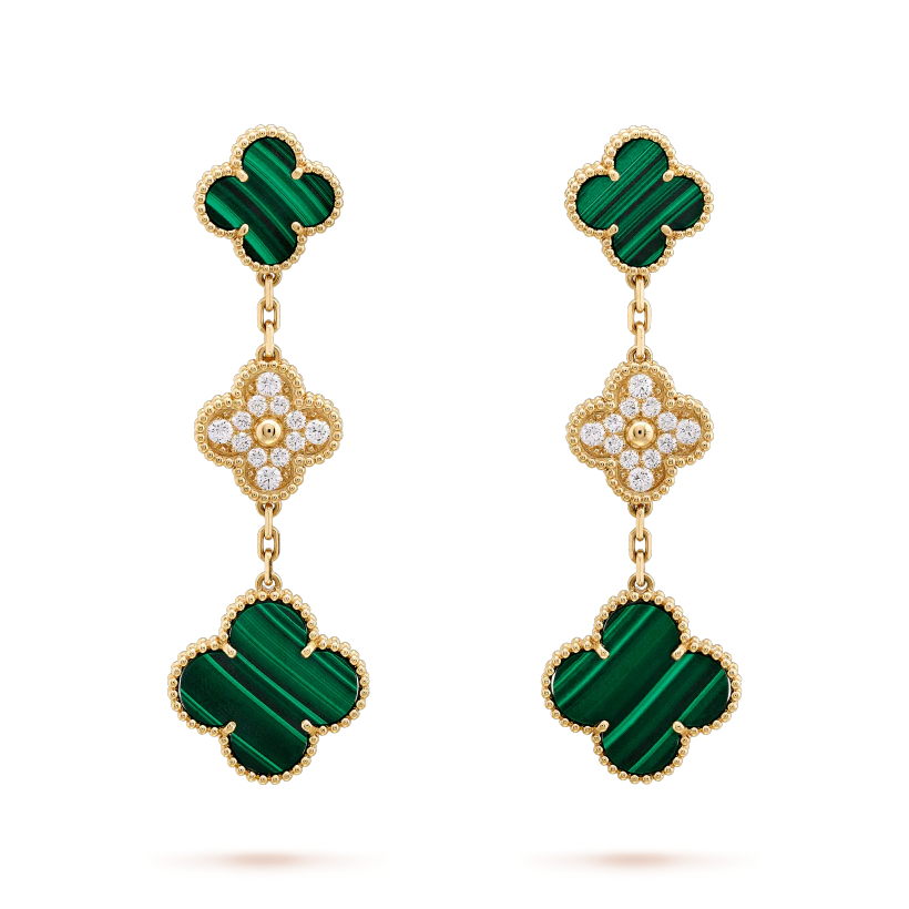 [Renovia Jewelry]CLOVER EARRINGS GOLD MALACHITE DIAMOND 3 MOTIF