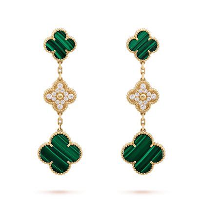[Renovia Jewelry]CLOVER EARRINGS GOLD MALACHITE DIAMOND 3 MOTIF