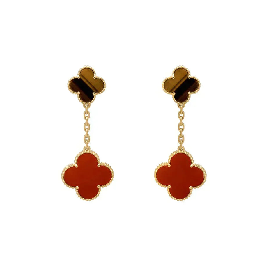 [Renovia Jewelry]CLOVER  2 MOTIF  TIGER EYE CARNELIAN EARRINGS