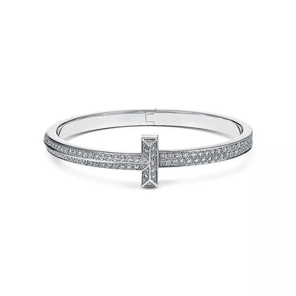 [Renovia Jewelry]WIDE DIAMONDS HINGED BANGLE SILVER
