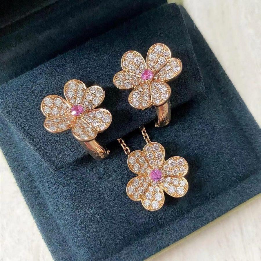 [Renovia Jewelry]FRIVOLE PINK GOLD FLOWER DIAMOND EARRINGS