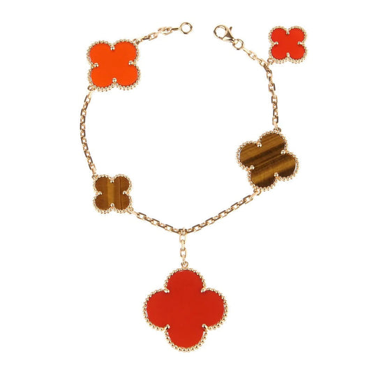 [Renovia Jewelry]CLOVER BRACELET 5 MOTIFS CARNELIAN TIGER EYE