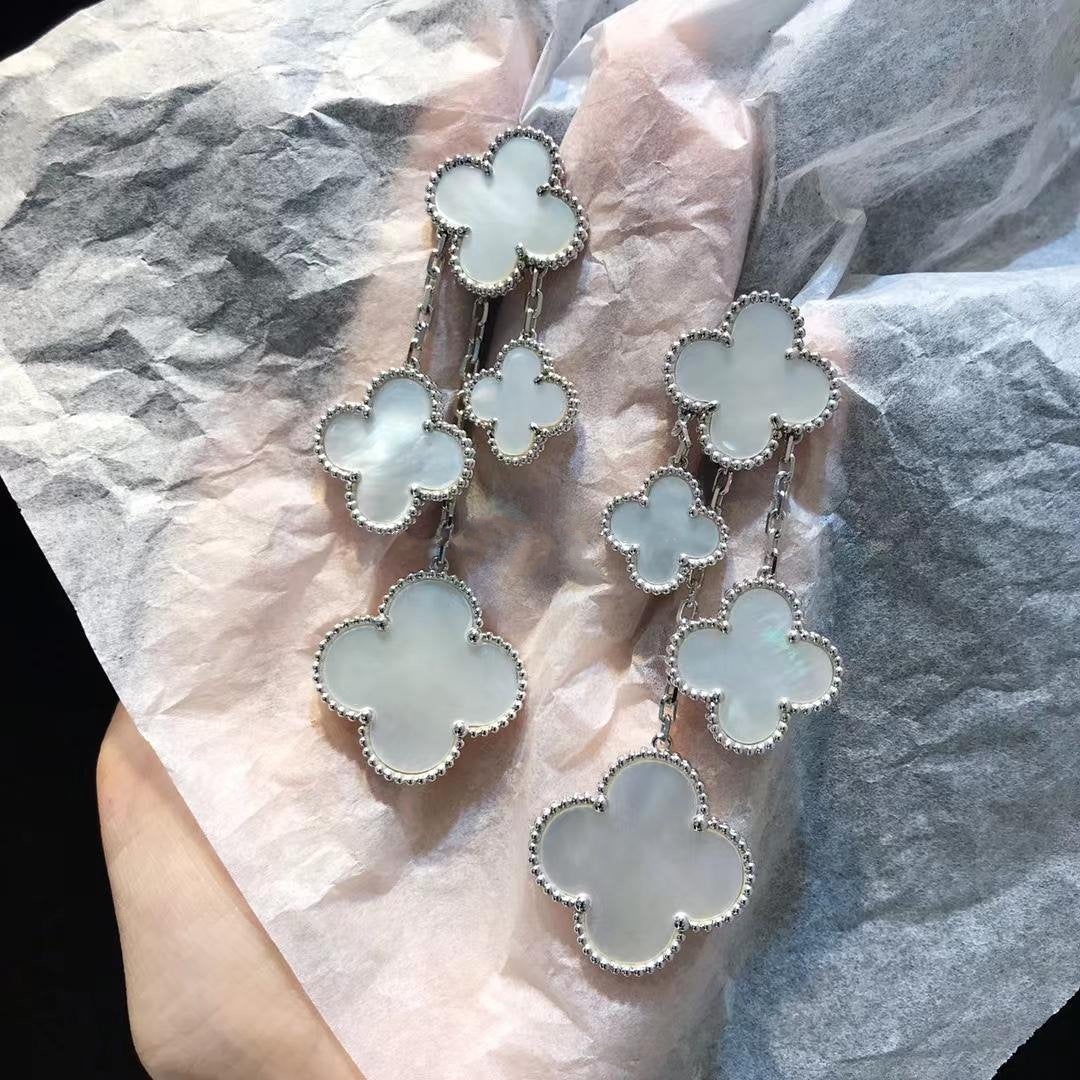 [Renovia Jewelry]CLOVER EARRINGS WHITE MOP 4 MOTIFS SILVER