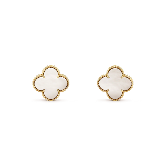 [Renovia Jewelry]CLOVER MEDIUM 1 MOTIFS  WHITE MOP STUD EARRINGS