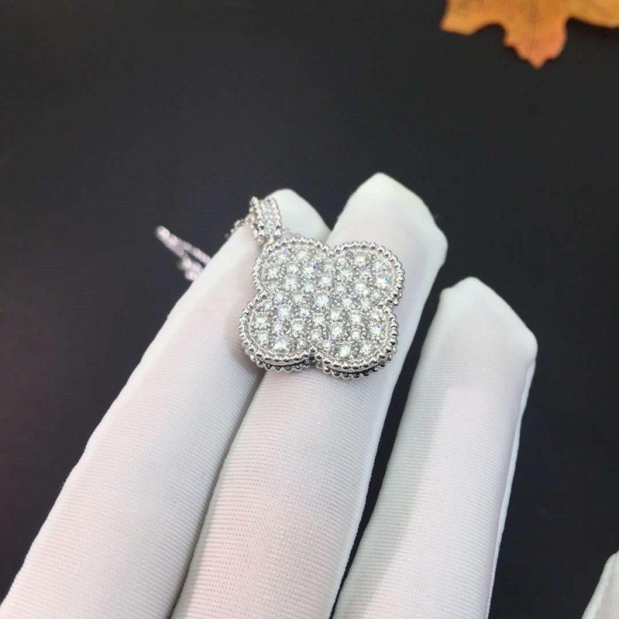 [Renovia Jewelry]CLOVER 25MM SILVER FULL DIAMOND BIG CLOVER NECKLACE