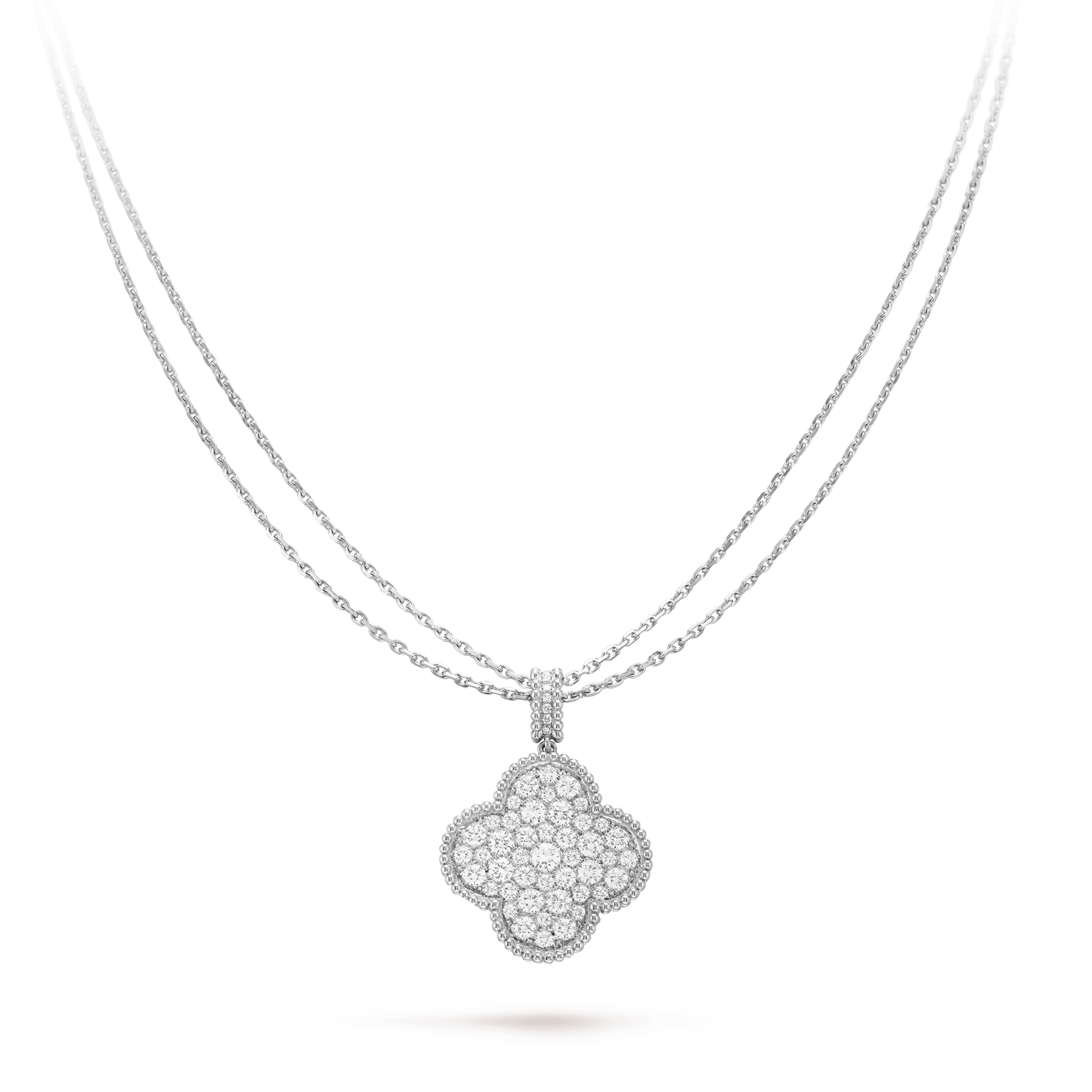 [Renovia Jewelry]CLOVER 25MM SILVER FULL DIAMOND BIG CLOVER NECKLACE