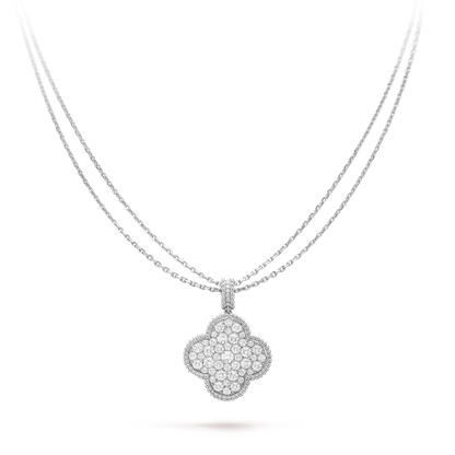 [Renovia Jewelry]CLOVER 25MM SILVER FULL DIAMOND BIG CLOVER NECKLACE