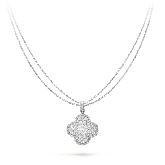[Renovia Jewelry]CLOVER 25MM SILVER FULL DIAMOND BIG CLOVER NECKLACE