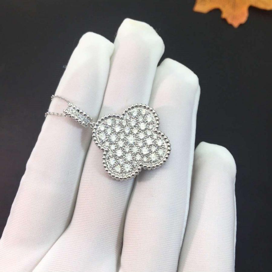 [Renovia Jewelry]CLOVER 25MM SILVER FULL DIAMOND BIG CLOVER NECKLACE