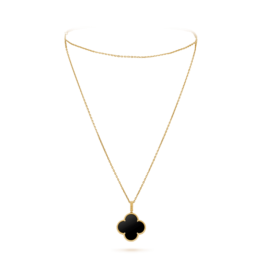 [Renovia Jewelry]CLOVER 25MM GOLD ONYX BIG CLOVER NECKLACE