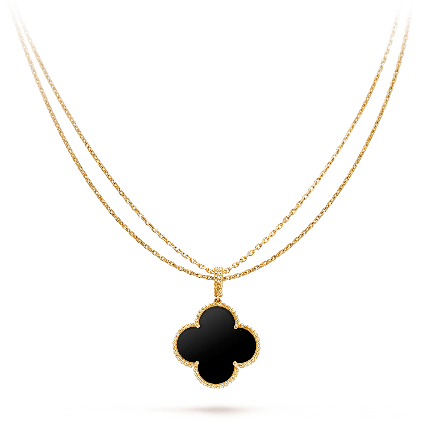 [Renovia Jewelry]CLOVER 25MM GOLD ONYX BIG CLOVER NECKLACE