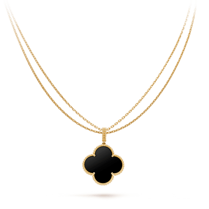 [Renovia Jewelry]CLOVER 25MM GOLD ONYX BIG CLOVER NECKLACE