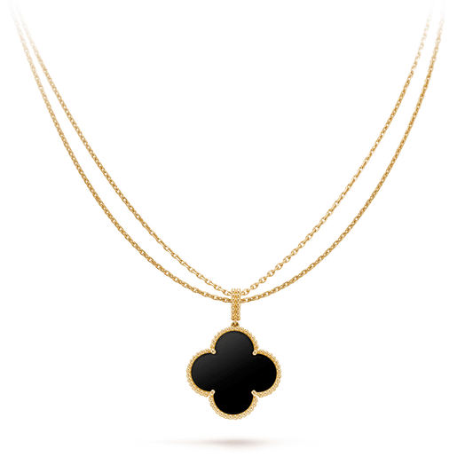 [Renovia Jewelry]CLOVER 25MM GOLD ONYX BIG CLOVER NECKLACE