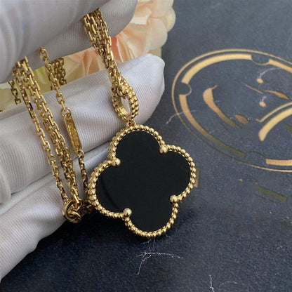 [Renovia Jewelry]CLOVER 25MM GOLD ONYX BIG CLOVER NECKLACE