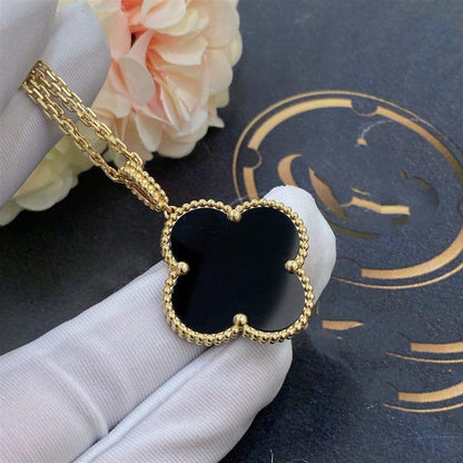 [Renovia Jewelry]CLOVER 25MM GOLD ONYX BIG CLOVER NECKLACE