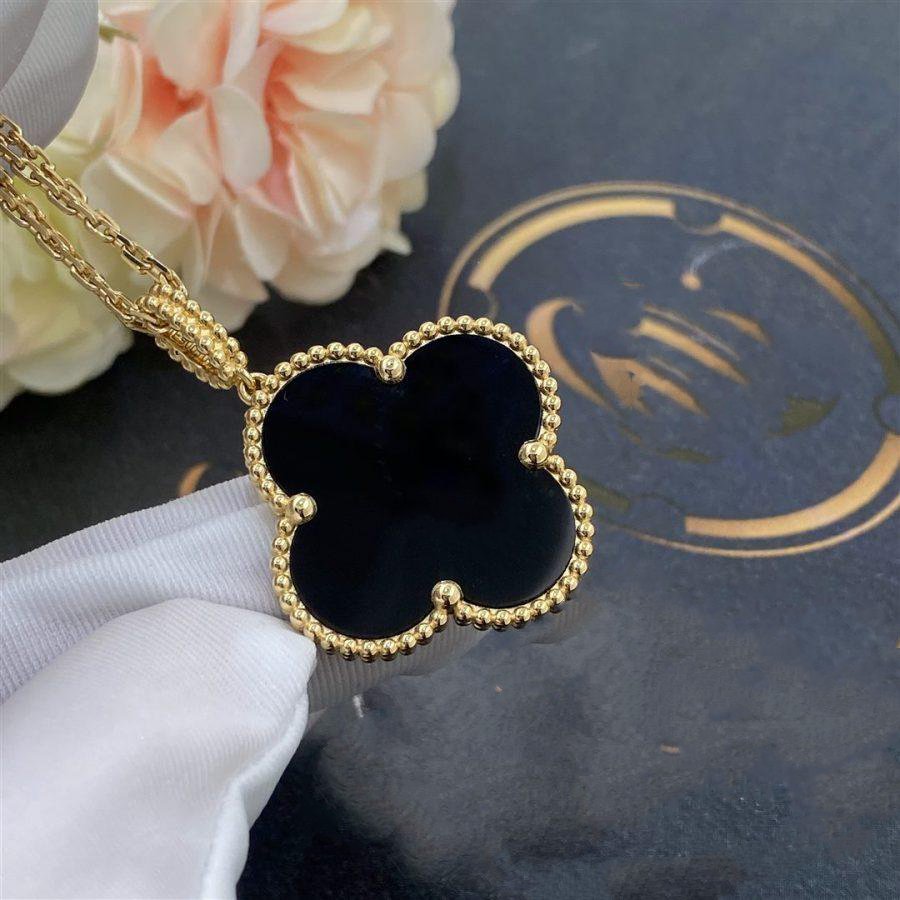 [Renovia Jewelry]CLOVER 25MM GOLD ONYX BIG CLOVER NECKLACE