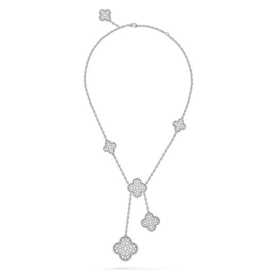 [Renovia Jewelry]CLOVER 5 MOTIFS SILVER DIAMONDS NECKLACE