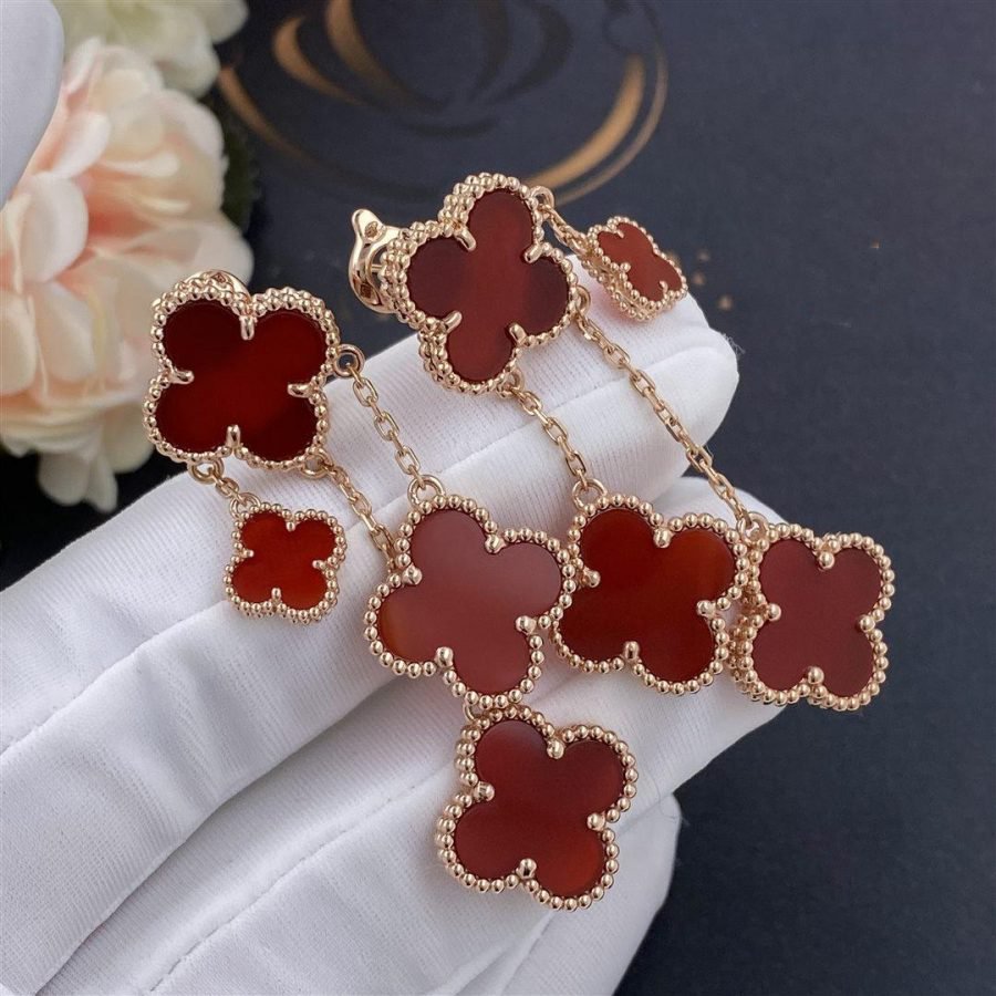 [Renovia Jewelry]CLOVER EARRINGS CARNELIAN 4 MOTIFS PINK GOLD
